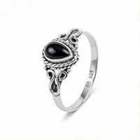 mantraroma Silberring BHAGUS aus 925 Silber mit Onyx (Ring mit Schmuckbeutel), Damenring aus 925er Silber