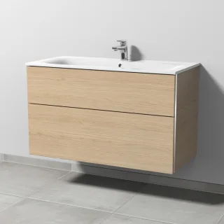 Sanipa 3way Waschtischunterbau zu Geberit Renova Plan Slim Waschtisch mit 2 Auszügen, Eiche-Nordic BR68848
