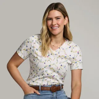 Supima Kurzarm-Shirt mit V-Ausschnitt für Damen in Petite-Größe, Damen, size: petite, Elfenbein, Baumwolle, by Lands' End