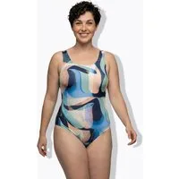 Ulla Popken Badeanzug Badeanzug abstrakter Druck ohne Softcups Rundhals