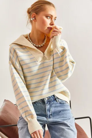 Boxy Crop-Pullover mit Reißverschlusskragen