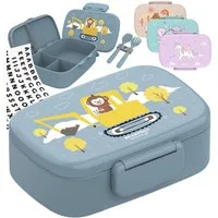 BEARFOOT Lunchbox Brotdose Kinder mit Fächern, leicht & auslaufsicher - Bagger, Kindergarten und Schule - Mädchen und Jungen, Vesperbox, Snackbox
