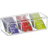 relaxdays Teebox Transparente Teebox mit 3 Fächern, Kunststoff, (Einzelartikel, 2-tlg., 1x Tee-Aufbewahrungsbox, 1x Deckel)