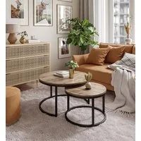 yourhouse24 Couchtisch INEZ LOFT 2er-Set, ineinanderschiebbar, runder Satztisch im Industrial, 2er-Set Satztische im Industrial-Design, robustes Metallgestell