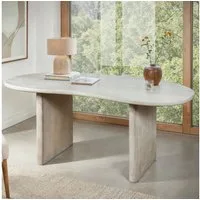 FINEBUY Schreibtisch FB111752 Bürotisch 180 cm Massivholz Computertisch Nierenform (180x90x75 cm Mango Massivholz, Holztisch Weiß), Computertisch Home Office, Bürotisch Nierenform