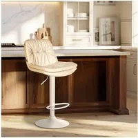 TPFLiving Barhocker höhenverstellbar (Barstuhl - Hocker für Küche - stabiles Drehgestell), Thekenstuhl mit bequemer Sitzfläche: Kunstleder creme