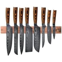 Küchenkompane Messer-Set Messerset asiatisch mit magnetischer Holzleiste - Akarui Küchenmesser (2-tlg)