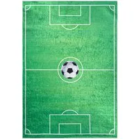 Mazovia Kinderteppich Kinderteppich Kinderzimmerteppich Fußball Fußballteppich, 80 x 150 cm, Kurflor, Waschbar in Waschmaschine, Höhe 5 mm, Rutschfest