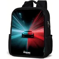 NoBoringSuitcases.com© Rucksack Sportwagen - Lichtstrahlen - Neon - Blau, Kinderrucksack Schwarz, Schulrucksack, Freizeitrucksack Jungen Mädchen
