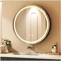 WDWRITTI Spiegelschrank Bad mit Beleuchtung Badezimmerspiegelschrank mit LED ∅80cm, ∅60cm (Wandschrank Badezimmer Rund 60x60cm 80x80cm, 3Lichtfarben, Dimmbar, Anti-fog, Speicherfunktion) Metall Schrank, Stahlblechregale, mit Netzadapter, IP44