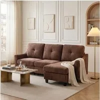Jiexi Ecksofa Cord Sofa Braun mit Hocker, 3-Sitzer/4-Sitzer Couch fürs Wohnzimmer