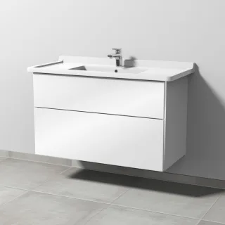 Sanipa 3way Waschtischunterbau zu Duravit Starck 3 Waschtisch mit 2 Auszügen, Weiß-Glanz BS71278
