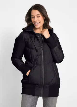 bonprix Steppjacke mit breitem Komfortbund und Kapuze, schwarz, Gr.52, Moderne Stepp-Jacke mit Kapuze in figurformender Passform