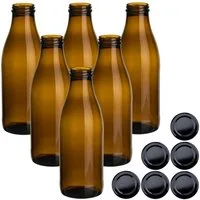gouveo Trinkflasche Saftflaschen 1000 ml mit Schraub-Deckel - Große Flasche 1,0 l aus Glas, 6er Set, braun/schwarz