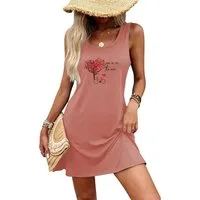 PYLIKE Strandkleid Damen Rundhals Tankkleid mit Liebe Print – Sommer Strandurlaub Bequem für Freizeit und Büro,Strandurlaub