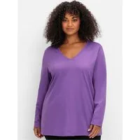 Sheego T-Shirt Langarmshirt Langarm mit V-Ausschnitt und leichter A-Linie