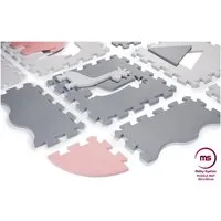 Moby-System Laufstall Schaumstoff-Puzzlematte XL 150 x 150 x 1 cm mit Rand, Rosa (16-tlg)