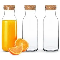KONZEPT Karaffe Wasserkaraffe mit Deckel, Karaffe aus Glas 1 liter, (3-tlg), ideal für Wasser, Saft, Limonade und Milch