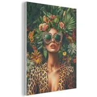 MuchoWow Gemälde Frau - Pantherdruck - Dschungel - Natur - Luxus, Fotodruck (1 St), Akustikpaneele, Wandpaneele, Schalldämmung, Akustikbilder 30x40 cm