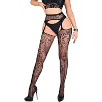 Elegant Love Strapsstrümpfe Halterlose Netzstrümpfe mit Spitze & Muster – Strapsgürtel-Look Ouvert-Dessous für Damen – Elegante Lingerie mit offenem Detail