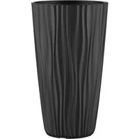 Engelland Blumentopf Pflanztopf mit herausnehmbarem Einsatz & Bewässerungssystem (1 St., robuster PP-Kunststoff), Wasserspeicher, Rillenoptik, hoch, rund, modern, UV-resistent