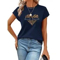 PYLIKE Kurzarmshirt Damen Sommer Elegant Carmenshirt mit Herz Leopardenmuster Modische Outfits Business Strand Urlaub Blusen Kleidung