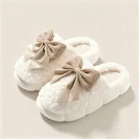 HoyoLee Handels GmbH Damen Plüsch-Pantoffeln Winter mit Schleife Hausschuhe Warm Slipper