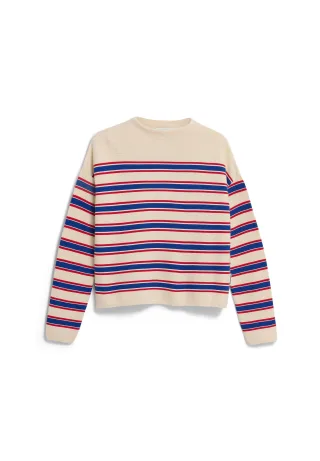 Armedangels - MERINAA STRIPES KNIT SWEATER oatmilk-mars red-dynamo blue - Gr. - S