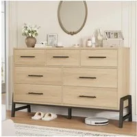 GarveeMore Kommode 7 Schubladen Hochkommode Schubkastenkommode Anrichte Kombikommode, Modernes Design Sideboard Holz-Aufbewahrungsschrank 132x41x81 cm