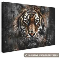 OneMillionCanvasses® Leinwandbild Tiger - Tiere - Porträt - Luxus - Schwarz, Fotodruck (1 St), Leinwand Bilder Klein, Wand Dekoration Aesthetic 30x20 cm