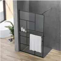 AQUALAVOS Walk-in-Dusche Duschabtrennung mit Handtuchhalter & Ablage Mattschwarz Dekor Kariert, 8mm Sicherheitsglas mit NANO Beschichtung, 100/120×200 cm links/rechts montierbar auf Duschwanne oder Boden