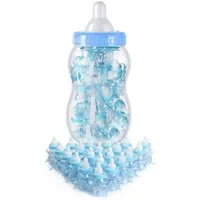 Mikamax Dekofigur XXL Babyflasche mit 30 kleinen Flaschen für Babypartys in Babyblau