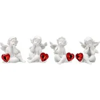 Figuren Shop GmbH Dekofigur Engel Figuren Set – 4 Putten Statue mit Herz Schmuckstein 8 cm Deko