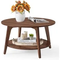 VASAGLE Couchtisch rund Wohnzimmertisch holz Beistelltisch braun (inkl. Zubehörpaket & Anleitung), 2 Ebenen, Ø 80 cm, modern, skandinavisch, einfache Montage