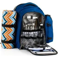 CampFeuer Freizeitrucksack Picknickrucksack 32-teilig, Picknickset für 4 Personen, blau (Set, Picknickrucksack 32-teilig)