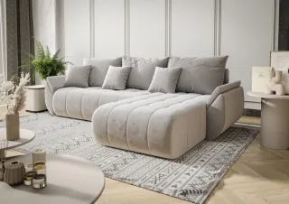 Ecksofa Schlafsofa AKITA Stoff Monolith Hellgrau Ottomane Rechts