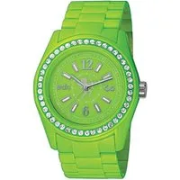 edc by Esprit Quarzuhr Disco Glam Waterfall Green with Stones, aus Kunststoff, Edelstahlboden, Grün, Zirkonia, Faltschließe