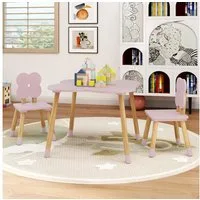 COSTWAY Kindersitzgruppe, (3-tlg), Kindertisch-Set in Blumenform, 2 Stühlen