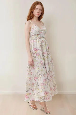 Blumen V-Ausschnitt Maxikleid
