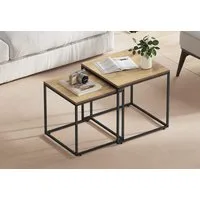 Home Collective Couchtisch 2er Set Beistelltisch Loft Design 2in1 Verschachtelung Wohnzimmer, kratzfeste Oberfläche 50&45cm Sonoma-Eiche schwarz Beinen quadratisch