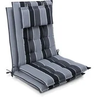 Beautissu Hochlehnerauflage 2er Set Sun-HL Hochlehner Auflage 120x50x8cm Anthrazit-Gestreift, Mit Kopfpolster, rutschfest & robust – Befestigungsbänder, UV 5