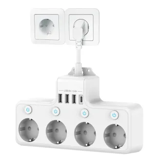 16A 4000W EU Plug Power Strip 4-Way USB Port Electrical Socket Power Strip Individually Switchable Home Adapter Surge-Pr