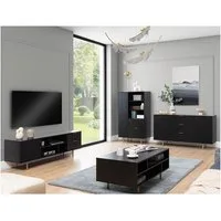 Lomadox Wohnzimmer-Set NADOR-132, (Mega-Spar-Set, 4-St., 4-tlg), inkl. Couchtisch, matt schwarz, goldfarbene Metallgriffe und -füße