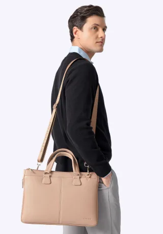 Wittchen Herren-Laptoptasche 14,5 Zoll aus Kunstleder, Beige, Beige, Öko-Leder