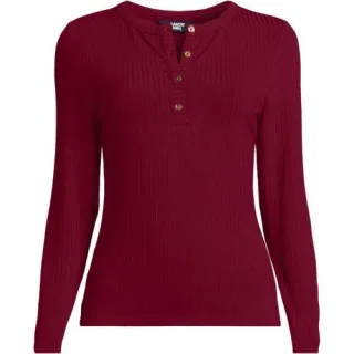 Henley-Shirt mit langen Ärmeln für Damen, Damen, size: regular, Rot, Viskose, by Lands' End