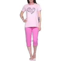 Normann Pyjama Damen Capri Schlafanzug, 3/4-Capri-Pyjama mit süßem Herzchen-Muster