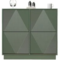 UEV Schuhschrank mit 4 Klappen schmal Schuhkommode mit Kippschutz Drucktüröffner (Packung, 99x24x91cm Moka/Grün) Drucktüröffner Verstellbare Trennwände für Verschiedene Schuhtypen