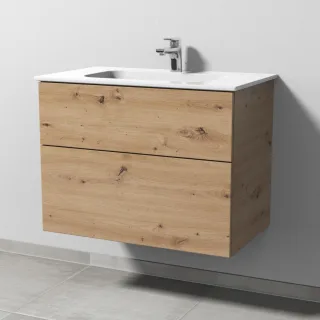 Sanipa 3way Keramik-Set Design Keramik-Waschtisch und Unterbau mit 2 Auszügen, Eiche Natural-Touch SM48085
