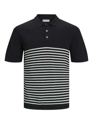 JACK&JONES - JJEEMIL KNIT POLO S/S SN black - Gr. - L