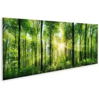 islandburner Leinwandbild Bild auf Leinwand Panorama Von Einem Malerischen Wald Von Frischen Grü